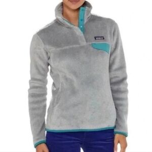 Patagonia Polartech Thermal Pro Half Snap Fleece Sweater Light Grey Teal Size Sm